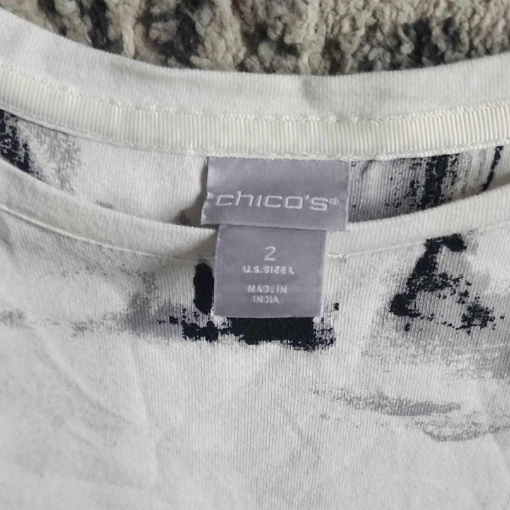 Chico's White Black Graphic Boxy Equestrian Blouse - Picture 2 of 4